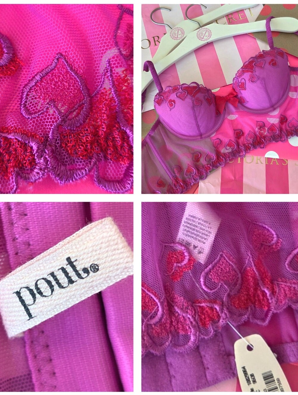 Victorias Secret Pout VTG Longline Heart Tapestry Mesh Bra Bustier NWT Bow Y2K
